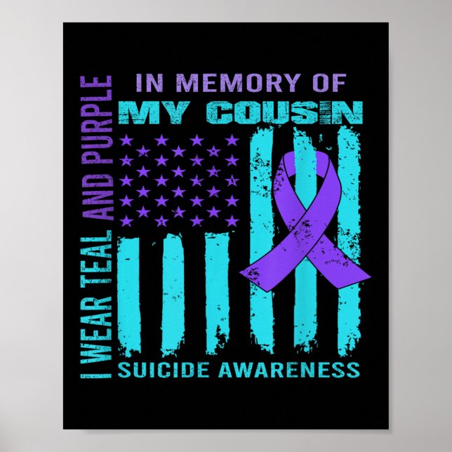 Teal Purple Ribbon Suicide Awareness Flag Cousin B Poster (Front)