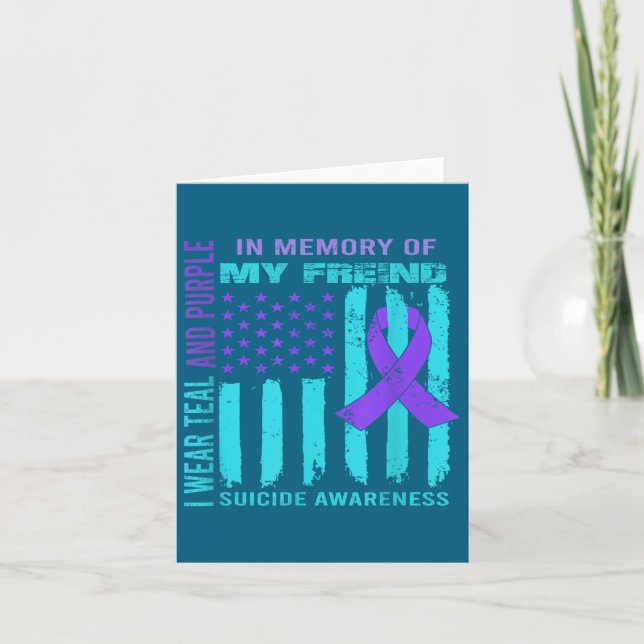 Teal Purple Ribbon Suicide Awareness Flag Freind B Card (Front)