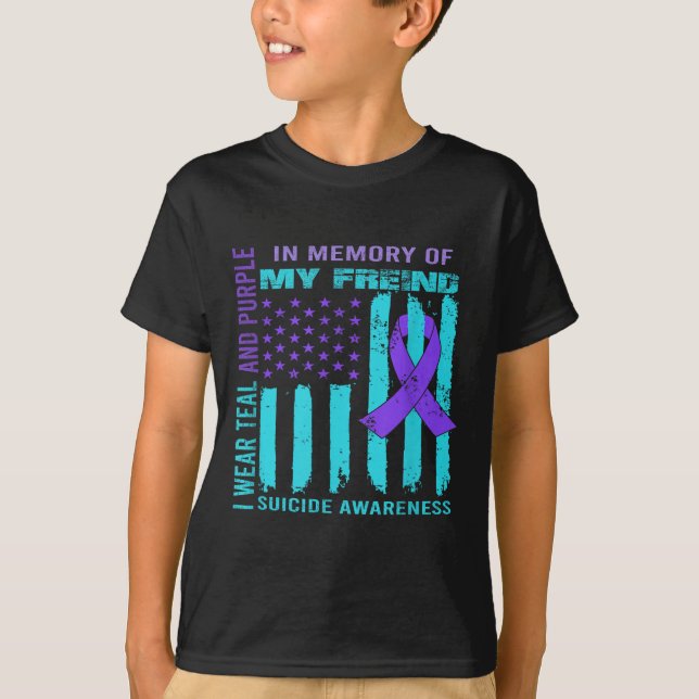 Teal Purple Ribbon Suicide Awareness Flag Freind B T-Shirt (Front)