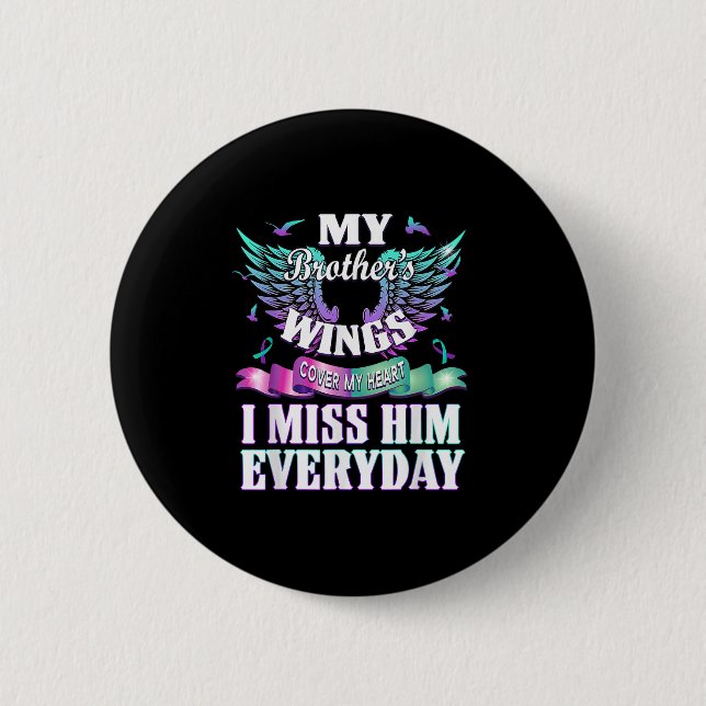 Teal Purple Ribbon Suicide Awareness Flag I Miss M Button (Front)
