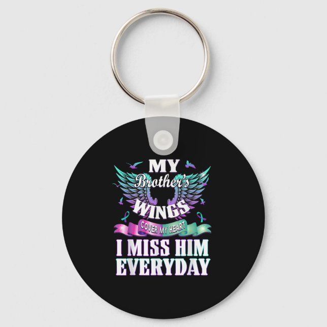Teal Purple Ribbon Suicide Awareness Flag I Miss M Keychain (Front)
