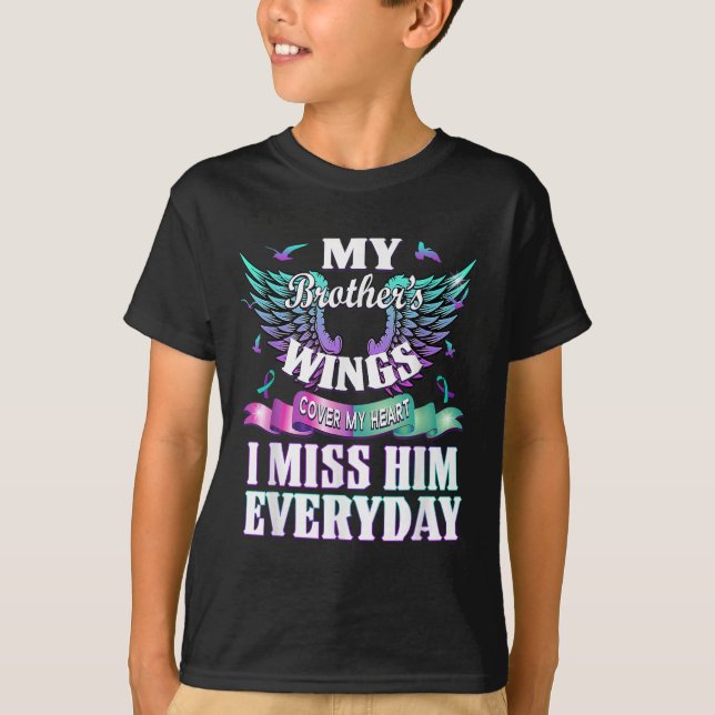 Teal Purple Ribbon Suicide Awareness Flag I Miss M T-Shirt (Front)