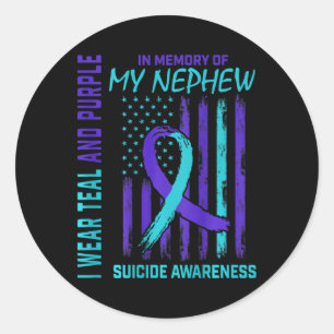Teal Purple Ribbon Suicide Awareness Flag Nephew B Classic Round Sticker