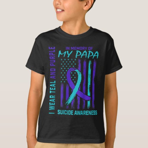 Teal Purple Ribbon Suicide Awareness Flag Papa Bac T_Shirt