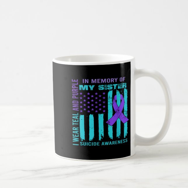 Teal Purple Ribbon Suicide Awareness Flag Sister B Coffee Mug (Right)
