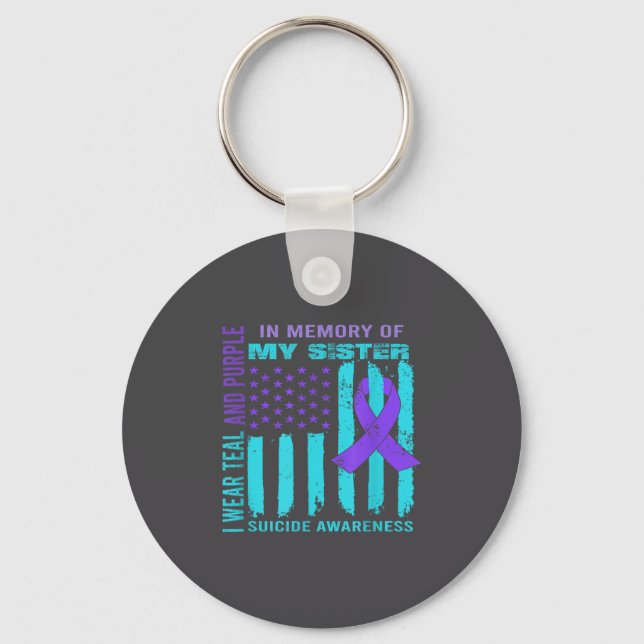 Teal Purple Ribbon Suicide Awareness Flag Sister B Keychain (Front)
