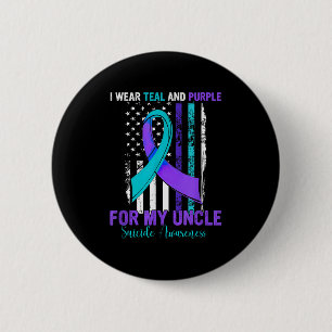 Teal Purple Ribbon Suicide Awareness Flag Uncle  Button