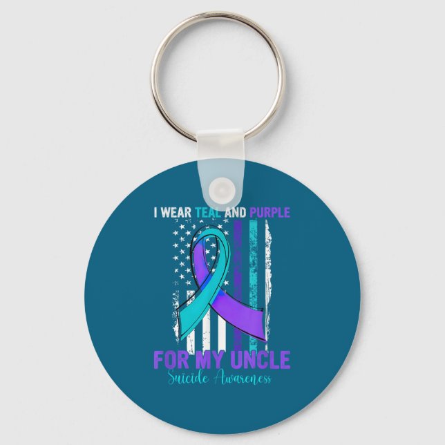 Teal Purple Ribbon Suicide Awareness Flag Uncle  Keychain (Front)