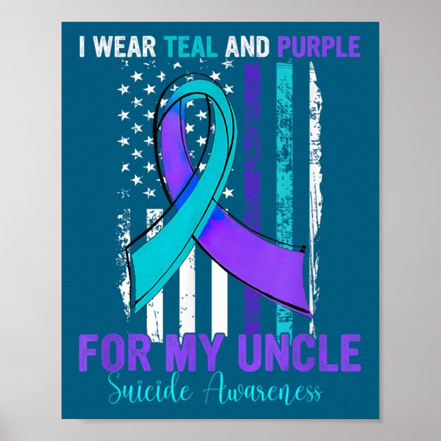 Teal Purple Ribbon Suicide Awareness Flag Uncle  Poster (Front)