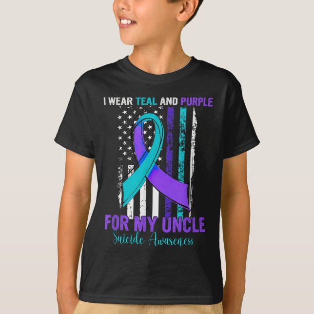 Teal Purple Ribbon Suicide Awareness Flag Uncle  T-Shirt (Front)
