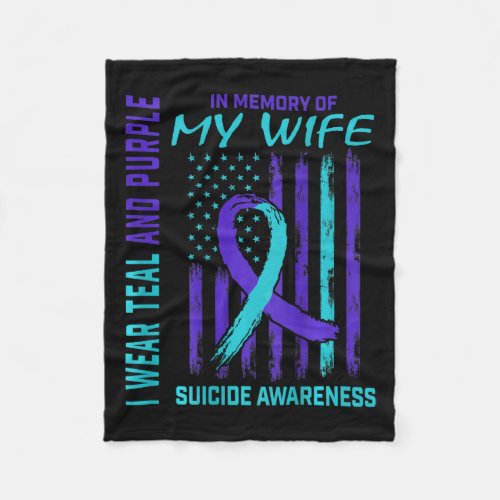 Teal Purple Ribbon Suicide Awareness Flag Wife Bac Fleece Blanket