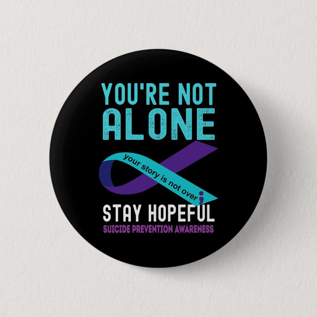 Teal Purple Ribbon Support Suicide Prevention Awar Button (Front)