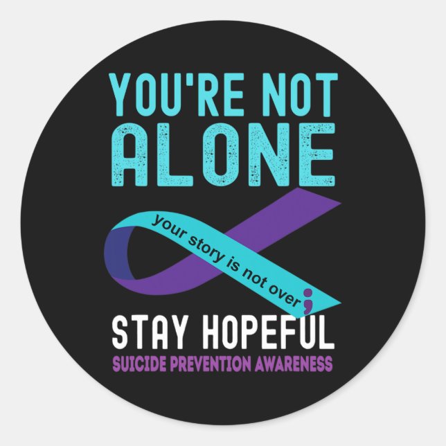 Teal Purple Ribbon Support Suicide Prevention Awar Classic Round Sticker (Front)