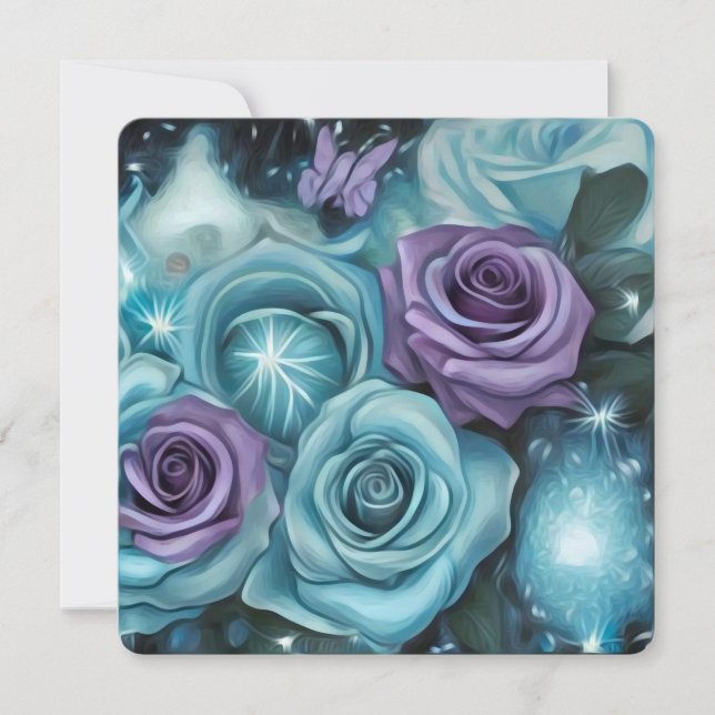 Teal & Purple Roses Holiday Card (Front)
