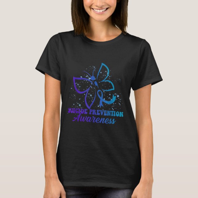 Teal Purple Semicolon Dragonfly Suicide Prevention T-Shirt (Front)