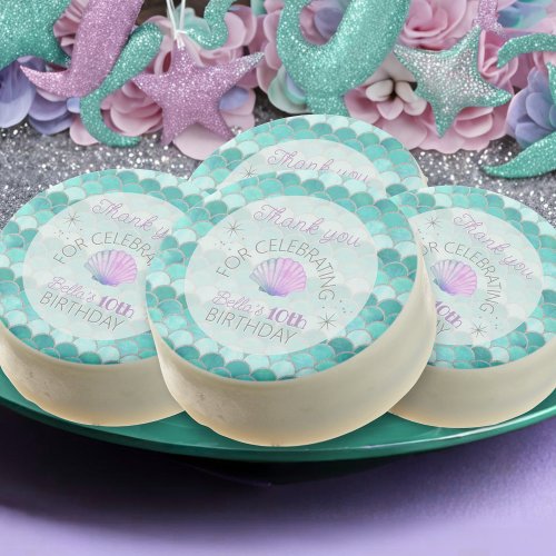 Teal Purple Silver Glitter Mermaid Scales Birthday Chocolate Covered Oreo