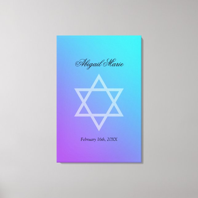 Teal Purple Star of David Bat Mitzvah Sign In (Front)