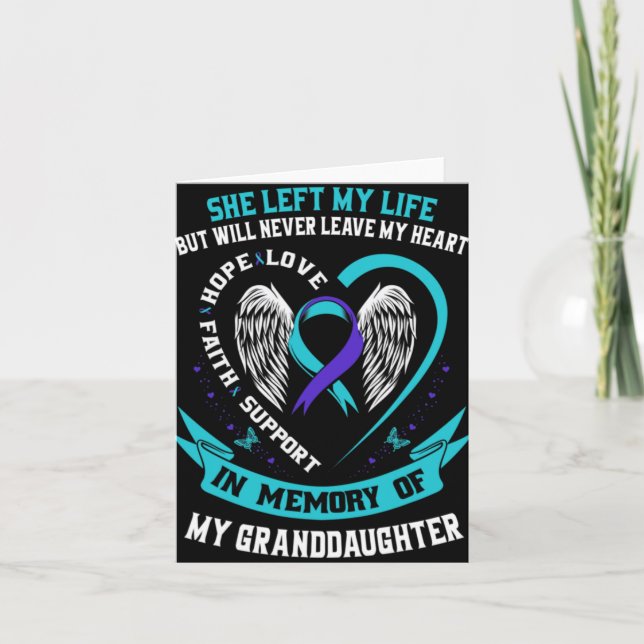 Teal Purple Suicide Awareness Granddaughter Memori Card (Front)
