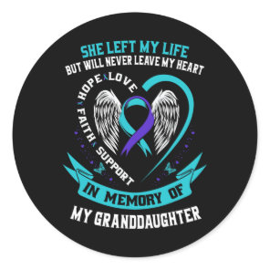 Teal Purple Suicide Awareness Granddaughter Memori Classic Round Sticker