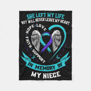 Teal Purple Suicide Awareness Ribbon Niece Memoria Fleece Blanket