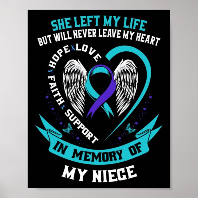 Teal Purple Suicide Awareness Ribbon Niece Memoria Poster (Front)