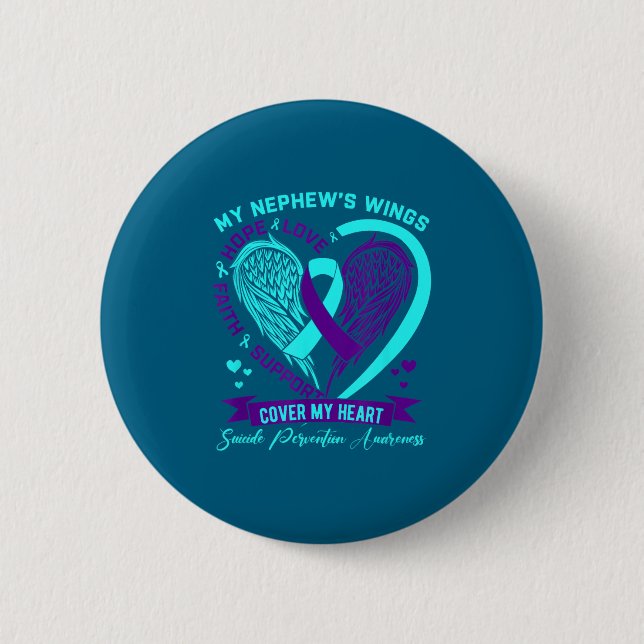Teal Purple Suicide Prevention Awareness Nephew He Button (Front)