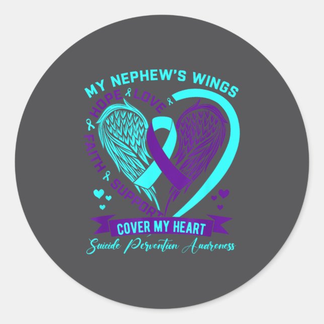 Teal Purple Suicide Prevention Awareness Nephew He Classic Round Sticker (Front)