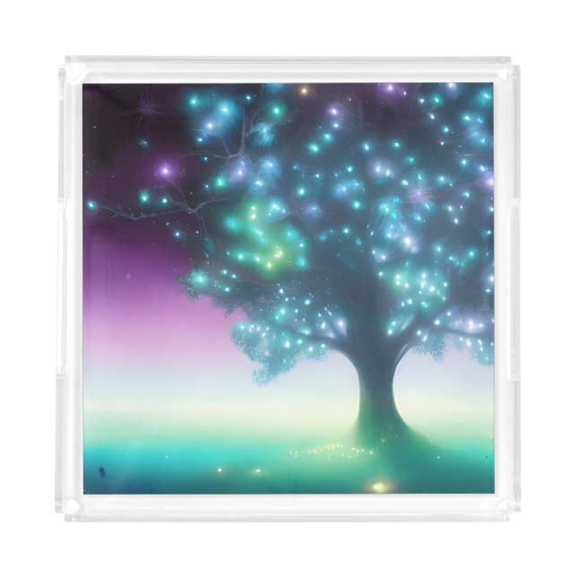Teal Purple Tree with Lights Acrylic Tray (Front)