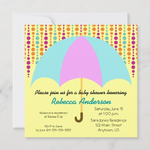 Teal &amp; Purple Umbrella Baby Shower Invitation
