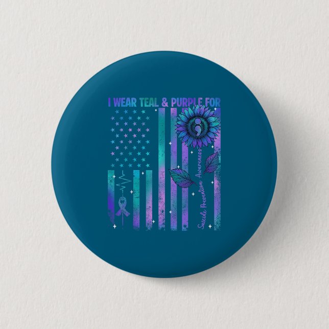 Teal Purple Us Usa Flag Suicide Prevention Awarene Button (Front)