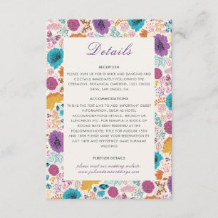 Teal Purple Yellow Spring Meadow Flowers Wedding Enclosure Card