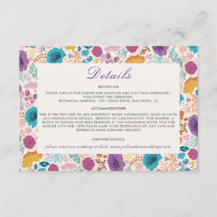 Teal Purple Yellow Spring Meadow Flowers Wedding Enclosure Card