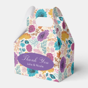 Teal Purple Yellow Spring Meadow Flowers Wedding Favor Boxes