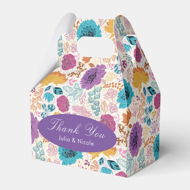 Teal Purple Yellow Spring Meadow Flowers Wedding Favor Boxes (Front Side)