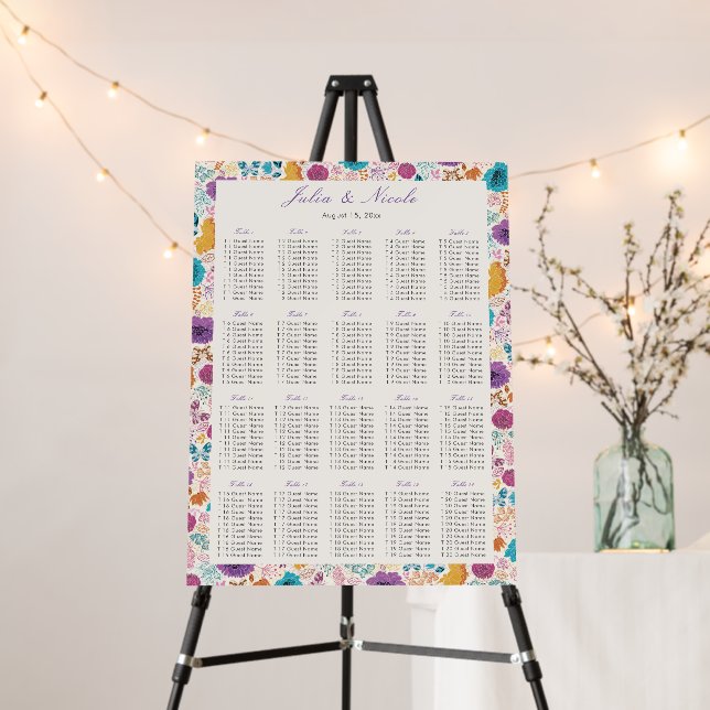 Teal Purple Yellow Spring Meadow Flowers Wedding Foam Board (In Situ (Stand))