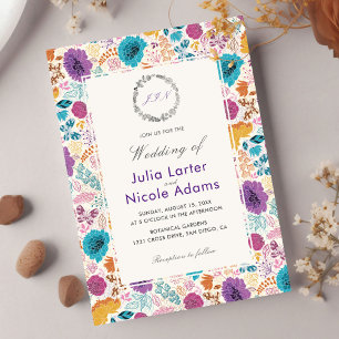Teal Purple Yellow Spring Meadow Flowers Wedding Invitation