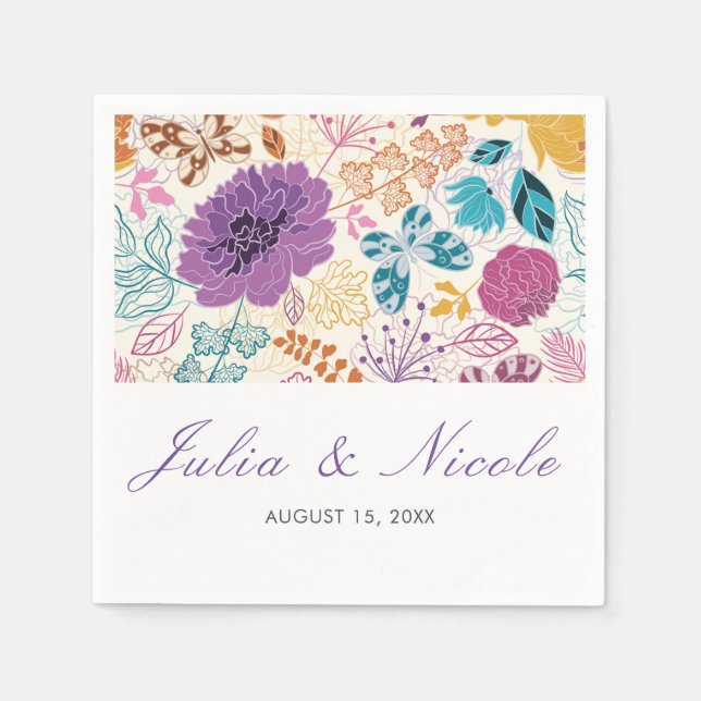 Teal Purple Yellow Spring Meadow Flowers Wedding Napkins (Front)