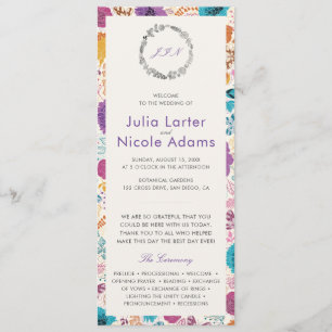 Teal Purple Yellow Spring Meadow Flowers Wedding Program