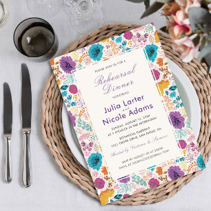 Teal Purple Yellow Spring Meadow Rehearsal Dinner Invitation