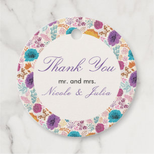 Teal Purple Yellow Spring Meadow Wedding Favor Tags