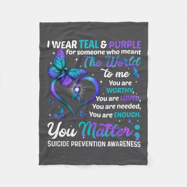 Teal Purple You Suicide Prevention Awareness Month Fleece Blanket (Front)