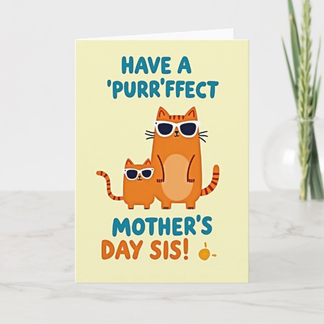 Teal Purrfect Mothers Day Sis Card (Front)