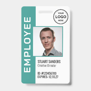 Teal QR Code Corporate Logo Employee Photo Badge