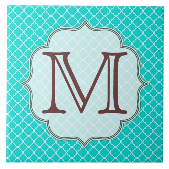 Teal Quarterfoil Latti Monogram Display Tile (Front)