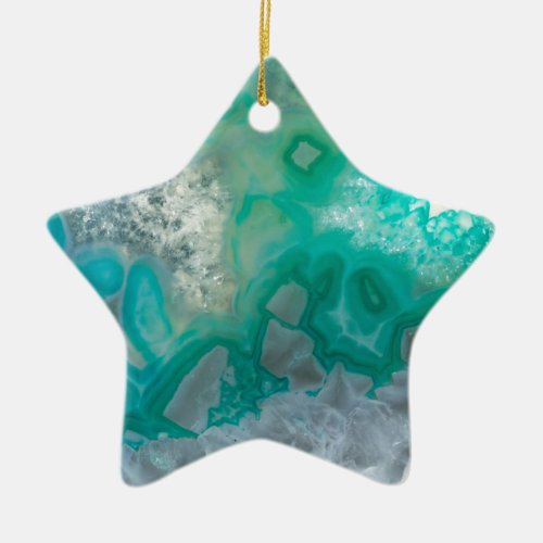 Teal Quartz Geode Ceramic Ornament