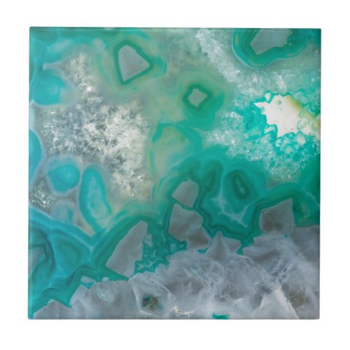 Teal Quartz Geode Ceramic Tile