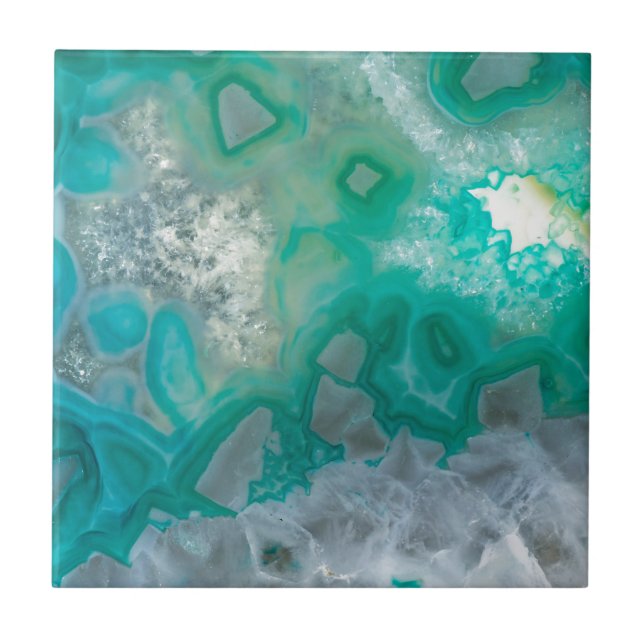 Teal Quartz Geode Ceramic Tile (Front)