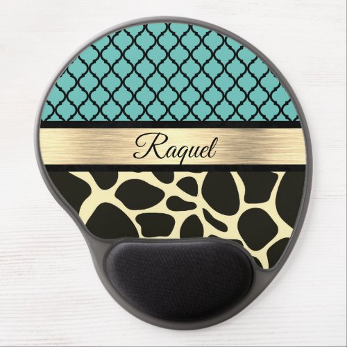 Teal Quatrefoil Giraffe Print Personalized        Gel Mouse Pad