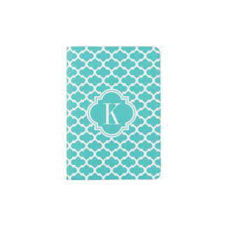 Teal Quatrefoil Monogram Passport Holder