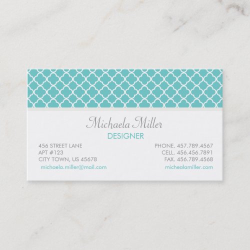 Teal Quatrefoil Pattern Business Card